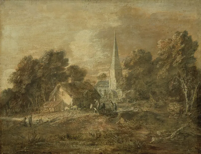 Wooded Landscape with Village Scene Wall Art by Thomas Gainsborough - High-Resolution Digital Print