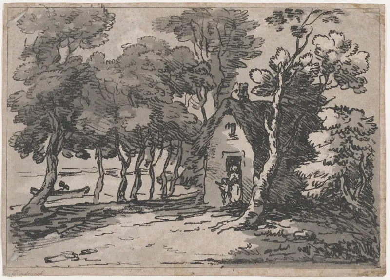 Wooded Scene With Figures at the Door of a Cottage Wall Art by Thomas Rowlandson - High-Resolution Digital Print