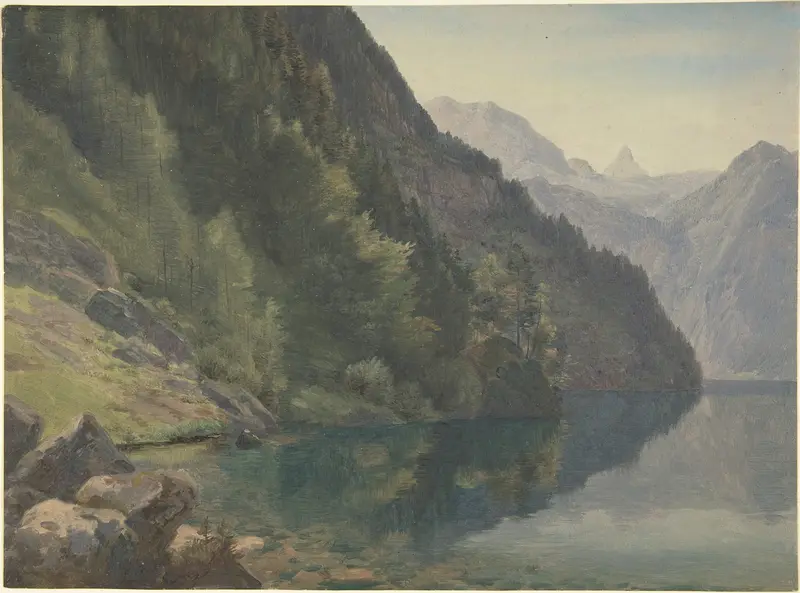 Wooded Shore at the King's Lake (Königssee) Wall Art by Johann Heinrich Schilbach - High-Resolution Digital Print