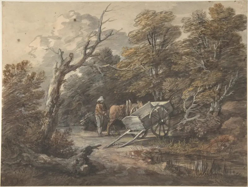 Woodland Scene with a Peasant, a Horse, and a Cart Wall Art by Thomas Gainsborough - High-Resolution Digital Print