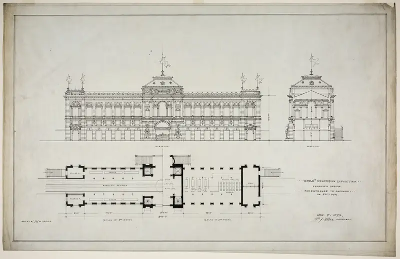 World's Colombian Exposition 60th Street Entrance, Chicago, Illinois, Plan and Elevation