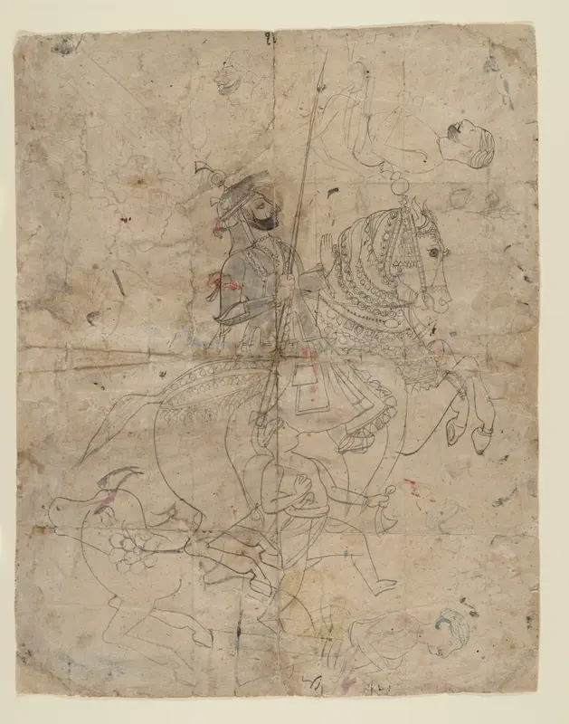 Worship of Brijnathji and Svamini (recto); Equestrian Portrait (verso) Wall Art by Unknown - High-Resolution Digital Print