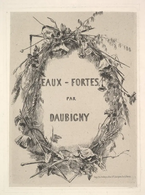 Wreath of Wildflowers, title page for "Eaux-Fortes par Daubigny"
