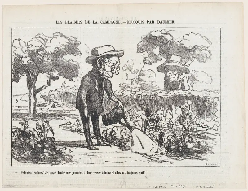 Wretched lettuce... I am spending entire days watering it and it is still thirsty, from "The joys of country life" Wall Art by Honoré Daumier - High-Resolution Digital Print