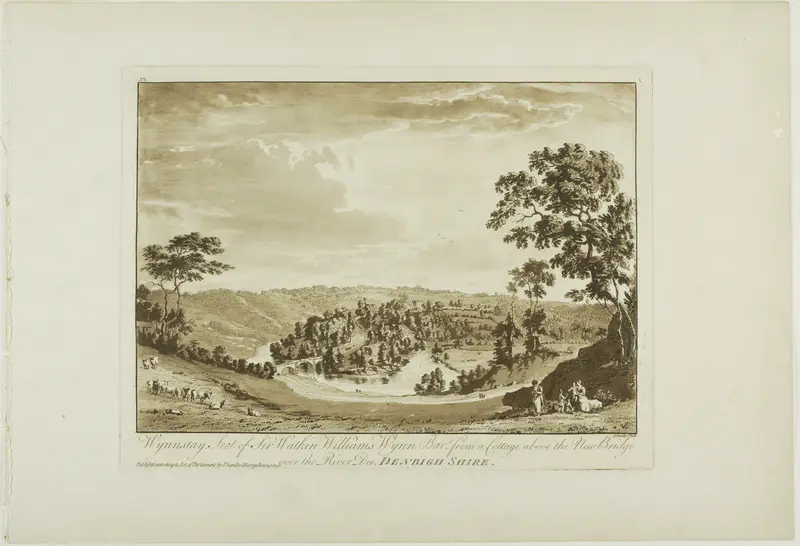 Wynnstay, Seat of Sir Watkin Williams Wynn Bart, from a Cottage above the New Bridge over the River Dee, Denbigh Shire, plate two from Twelve Views in North Wales