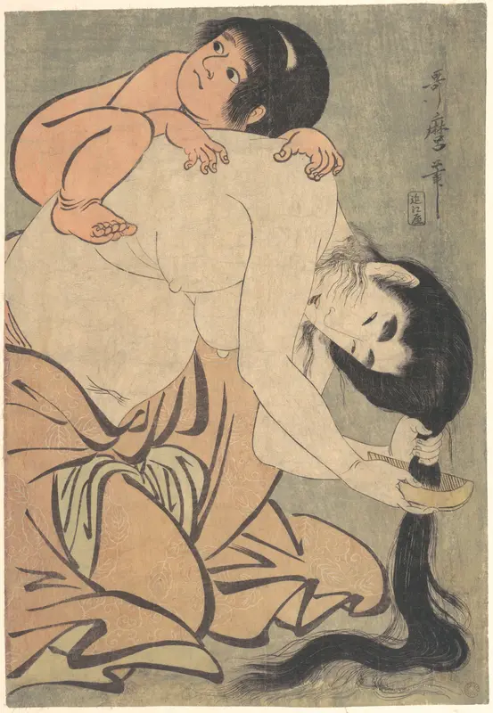 Yamauba Combing Her Hair with Kintarō