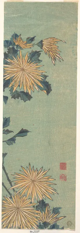 Yellow Chrysanthemums on a Blue Ground