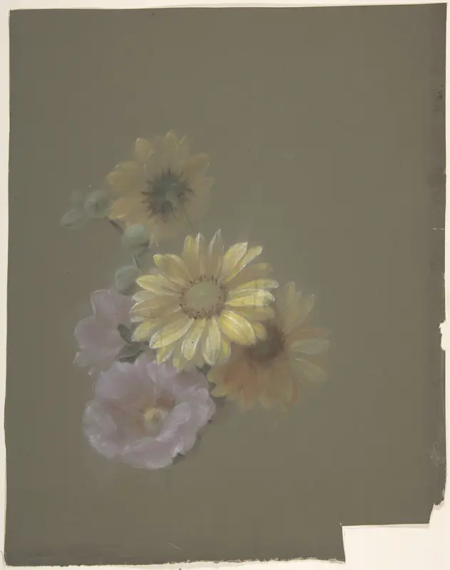 Yellow Daisies and Pink Wild Rose Wall Art by Antoine Berjon - High-Resolution Digital Print