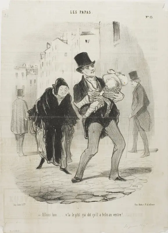 “- Yes alright, but the poor boy's belly is hurting,” plate 13 from Les Papas