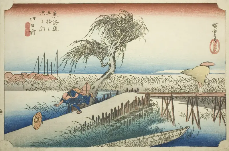 Yokkaichi: Mie River (Yokkaichi, Miegawa), from the series "Fifty-three Stations of the Tokaido (Tokaido gojusan tsugi no uchi)," also known as the Hoeido Tokaido