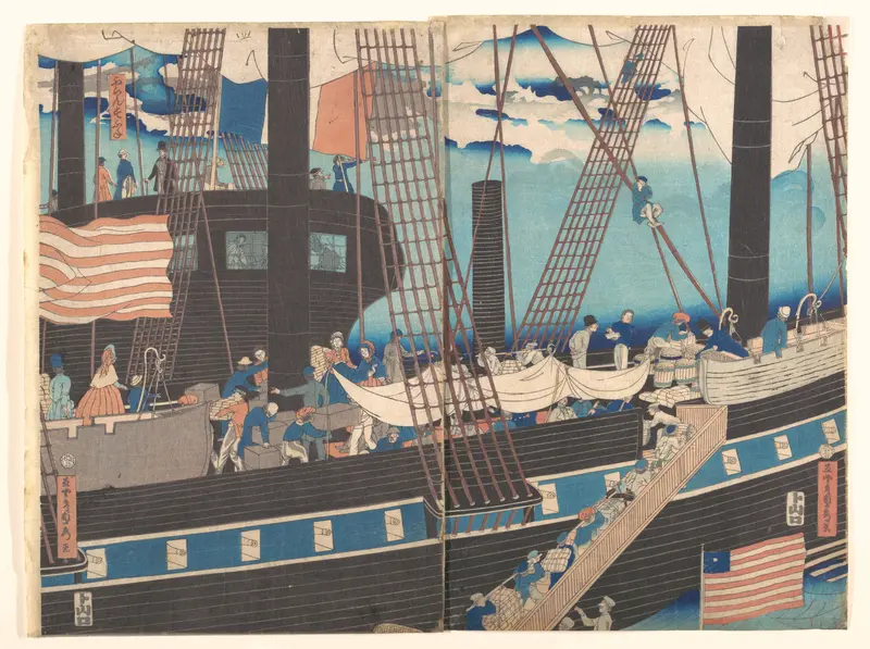 “Yokohama Trade: Westerners Loading Cargo” Wall Art by Utagawa (Gountei) Sadahide - High-Resolution Digital Print