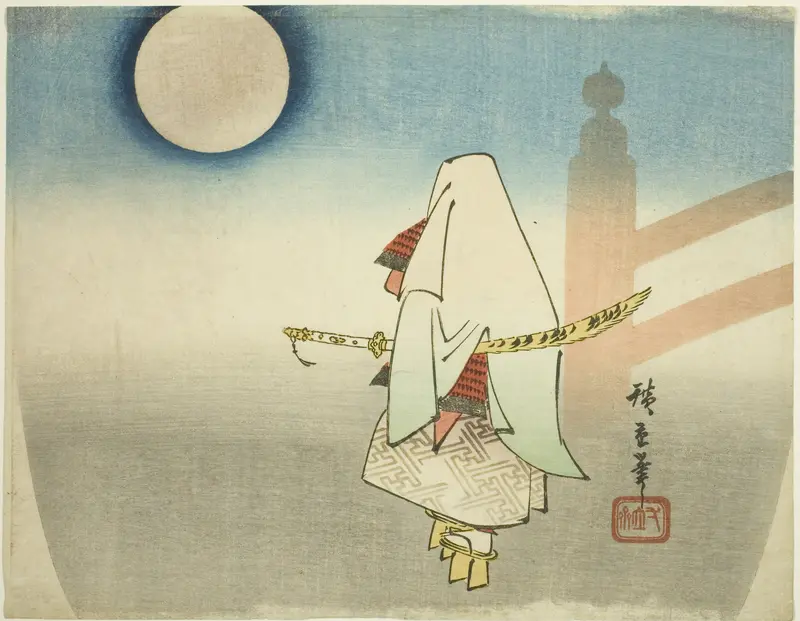 Yoshitsune Awaits Benkei at Gojo Bridge