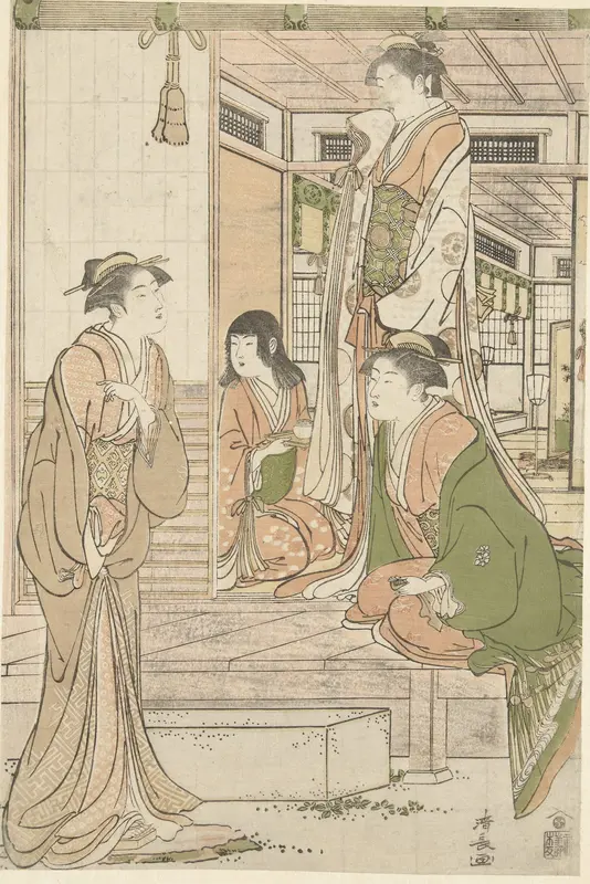 Yoshitsune een serenade brengend aan Joruri hime. Wall Art by Unknown - High-Resolution Digital Print