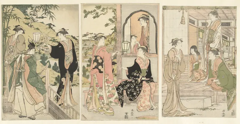 Yoshitsune een serenade brengend aan Joruri hime Wall Art by Unknown - High-Resolution Digital Print
