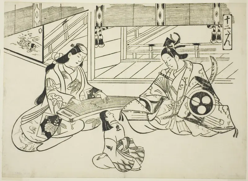 Yoshitsune (Ushiwaka) and Princess Joruri, from the series "Famous Scenes from Japanese Puppet Plays (Yamato irotake)"