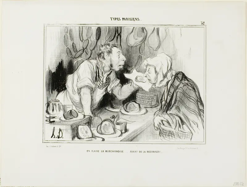 “You Sniff the Merchandise… Before Buying It,” plate 32 from Types Parisiens
