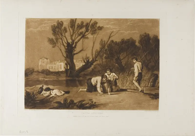 Young Anglers, plate 32 from Liber Studiorum Wall Art by Joseph Mallord William Turner - High-Resolution Digital Print