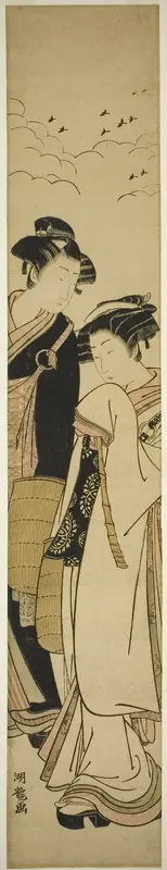 Young Couple Dressed as Mendicant Monks (Genpachi and Komurasaki?) Wall Art by Isoda Koryusai - High-Resolution Digital Print