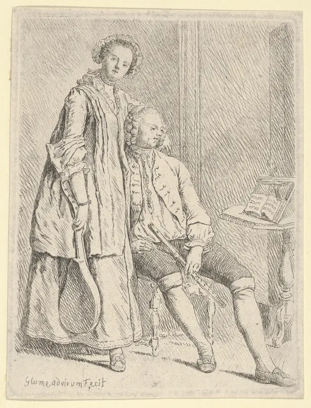 Young Couple with Flute & Cittern Wall Art by Johann Gottlieb Glume - High-Resolution Digital Print