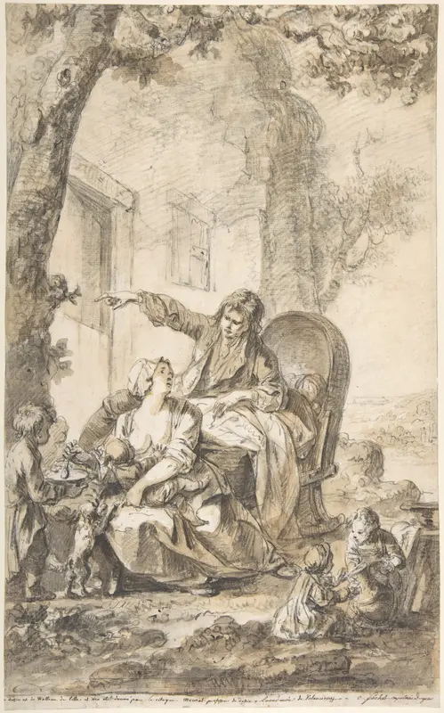 Young Father Distressed by His Growing Family Wall Art by Louis Joseph Watteau, called Watteau de Lille - High-Resolution Digital Print