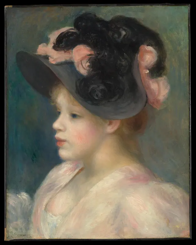 Young Girl in a Pink-and-Black Hat Wall Art by Auguste Renoir - High-Resolution Digital Print