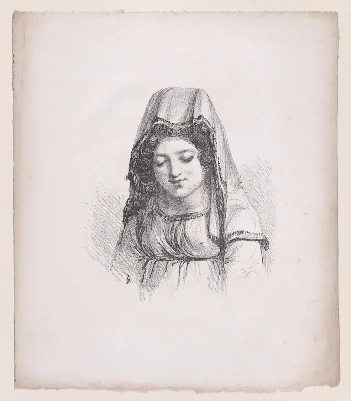 Young girl in peasant dress with veil Wall Art by Baron Dominique Vivant Denon - High-Resolution Digital Print