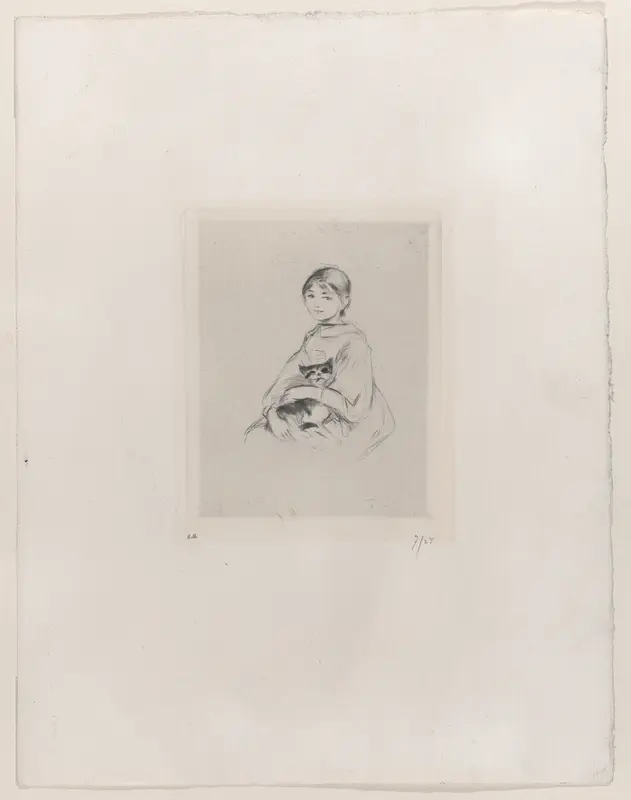 Young Girl with a Cat, after a portrait of Julie Manet by Renoir Wall Art by Berthe Morisot - High-Resolution Digital Print
