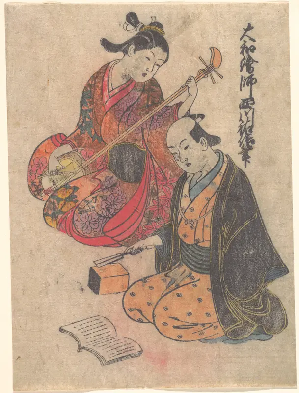 Young Lady Taking a Lesson on the Shamisen Wall Art by Nishikawa Sukenobu - High-Resolution Digital Print