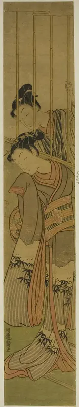 Young Man Admiring a Girl through a Barred Window Wall Art by Isoda Koryusai - High-Resolution Digital Print