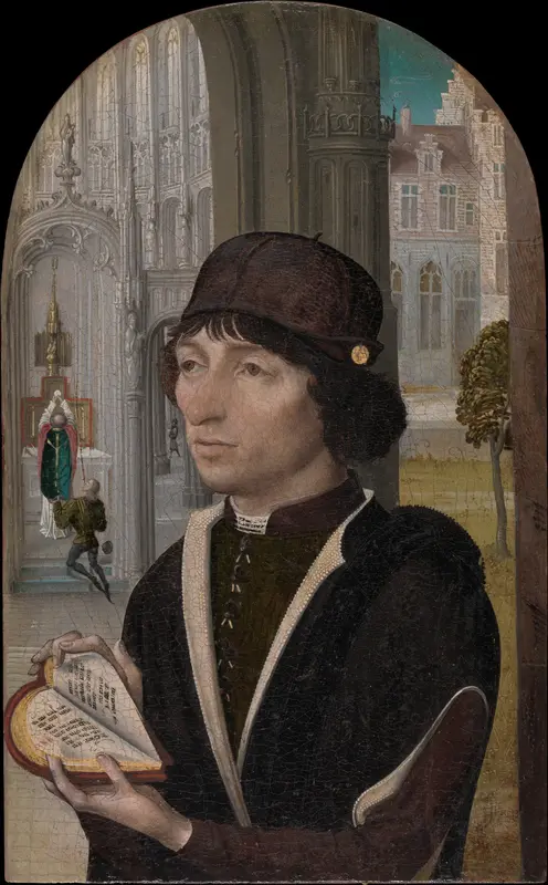 Young Man Holding a Book Wall Art by Master of the View of Saint Gudula - High-Resolution Digital Print