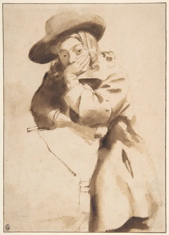 Young Man in Broad-Brimmed Hat, Resting His Chin on His Left Hand Wall Art by Gerbrand van den Eeckhout - High-Resolution Digital Print