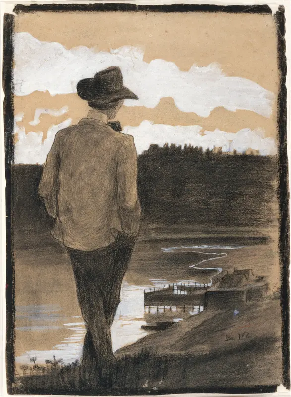Young Man on a Riverbank (recto); Study of a Wagnerian Scene (verso) Wall Art by Umberto Boccioni - High-Resolution Digital Print