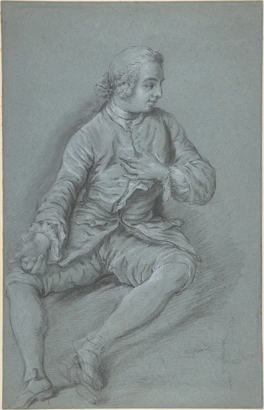 Young Man Seated on the ground with his left hand at his chest Wall Art by Anonymous, French, 18th century - High-Resolution Digital Print