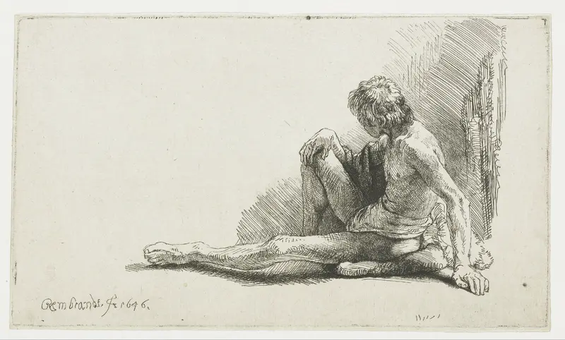Young Man Seated on the Ground, with One Leg Extended Wall Art by Unknown - High-Resolution Digital Print