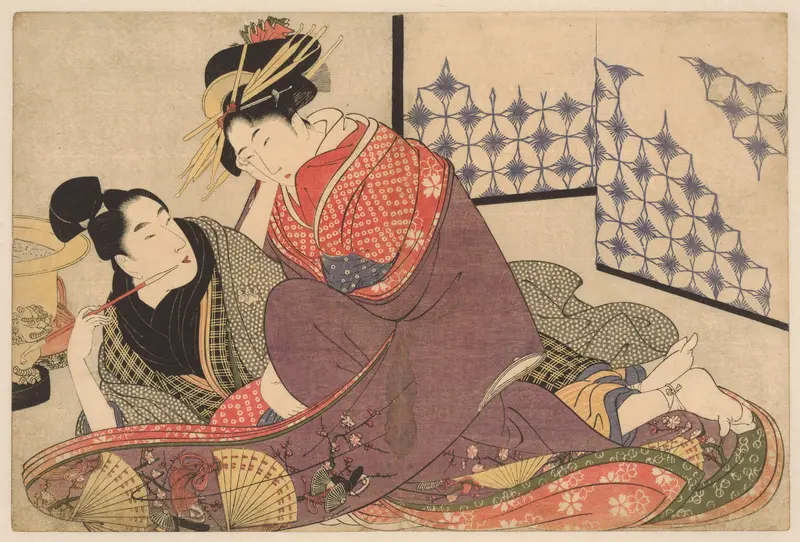 Young Man Smoking with a Courtesan Wall Art by Kitagawa Utamaro - High-Resolution Digital Print