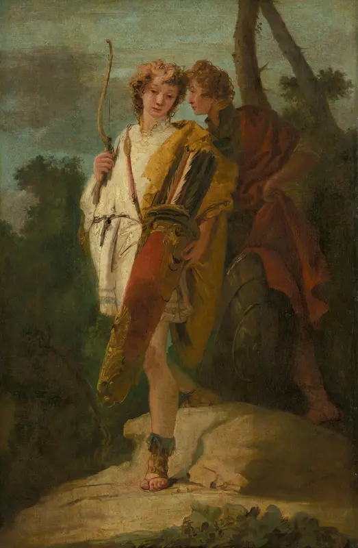 Young Man with Bow and large Quiver and his Companion with a Shield, formerly entitled Telemachus and Mentor Wall Art by Giovanni Battista Tiepolo - High-Resolution Digital Print