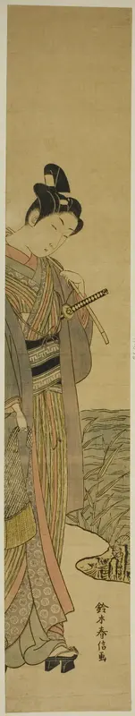 Young Man with Fishing Pole and Net Wall Art by Suzuki Harunobu - High-Resolution Digital Print