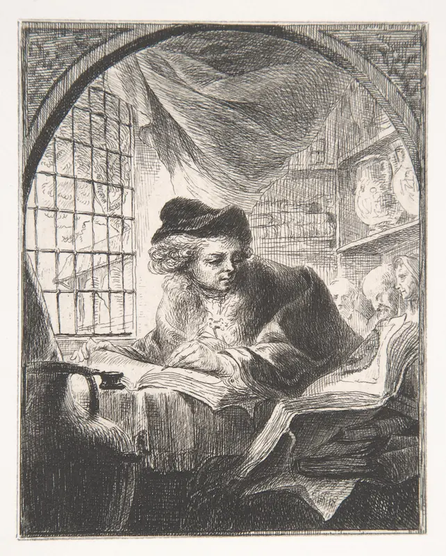 Young Man Writing and Reading from Large Volume at His Left Wall Art by Baron Dominique Vivant Denon - High-Resolution Digital Print