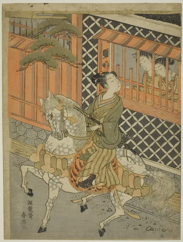 Young Samurai on Horseback Wall Art by Isoda Koryusai - High-Resolution Digital Print