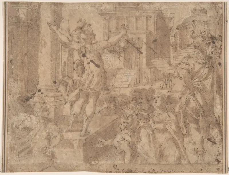 Young Soldier Showing a Head to the Populace (David?) Wall Art by Anonymous, Italian, 16th century - High-Resolution Digital Print