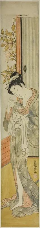Young Woman Feeding a Rat Wall Art by Isoda Koryusai - High-Resolution Digital Print