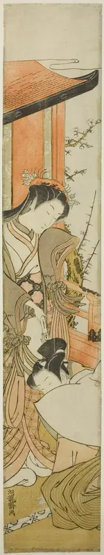 Young Woman in Court Attire Receiving Letter from Kneeling Man Wall Art by Isoda Koryusai - High-Resolution Digital Print