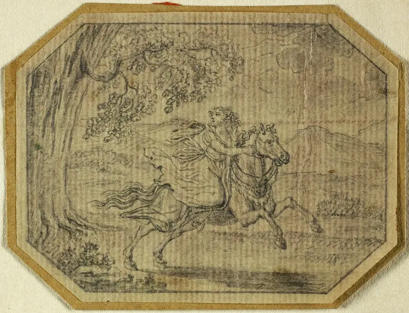 Young Woman on Galloping Horse Wall Art by Johann August Rossmassler - High-Resolution Digital Print