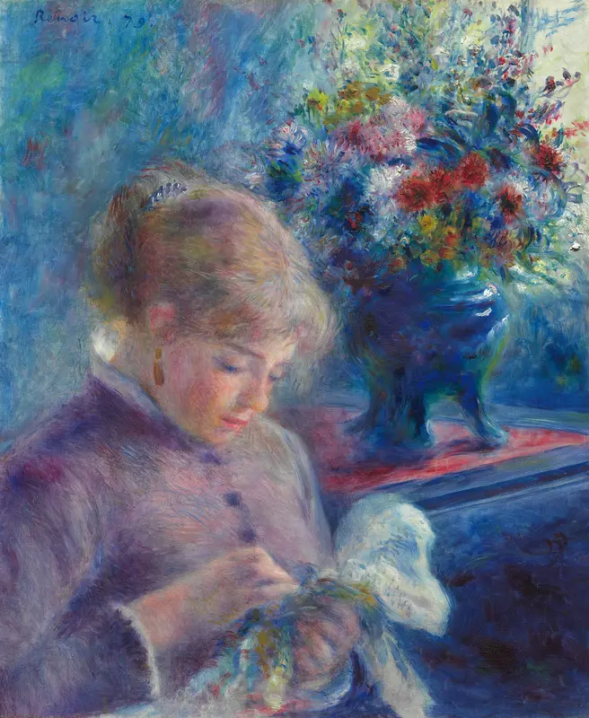 Young Woman Sewing Wall Art by Pierre-Auguste Renoir - High-Resolution Digital Print