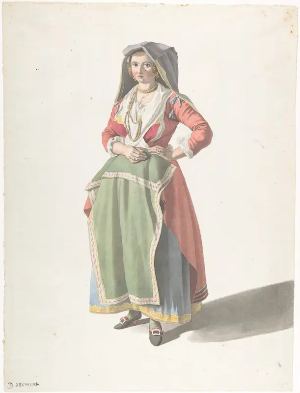 Young Woman Standing in Traditional Neapolitan Dress Wall Art by Giovanni Battista ("Titta") Lusieri - High-Resolution Digital Print