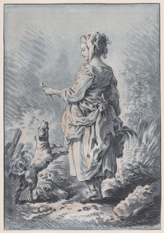 Young Woman with a Dog Wall Art by Gilles Demarteau - High-Resolution Digital Print