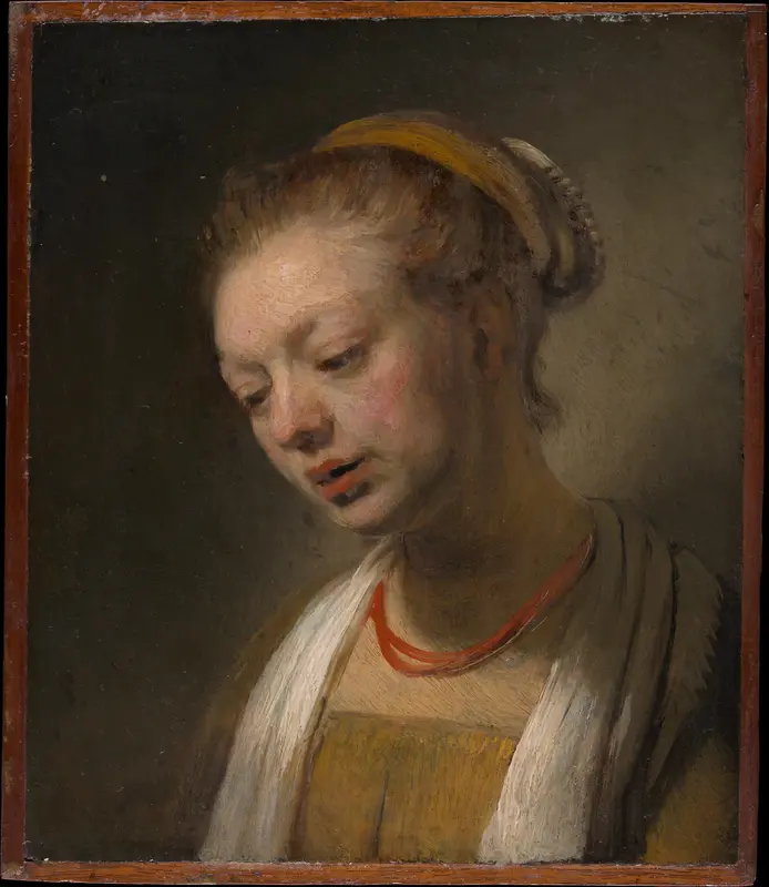 Young Woman with a Red Necklace Wall Art by Rembrandt - High-Resolution Digital Print