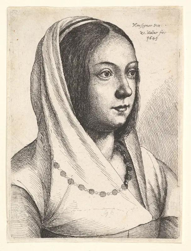 Young woman with a scarf on her head Wall Art by Wenceslaus Hollar - High-Resolution Digital Print