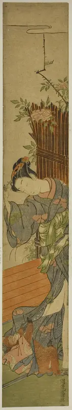 Young Woman with Pet Monkey Wall Art by Isoda Koryusai - High-Resolution Digital Print