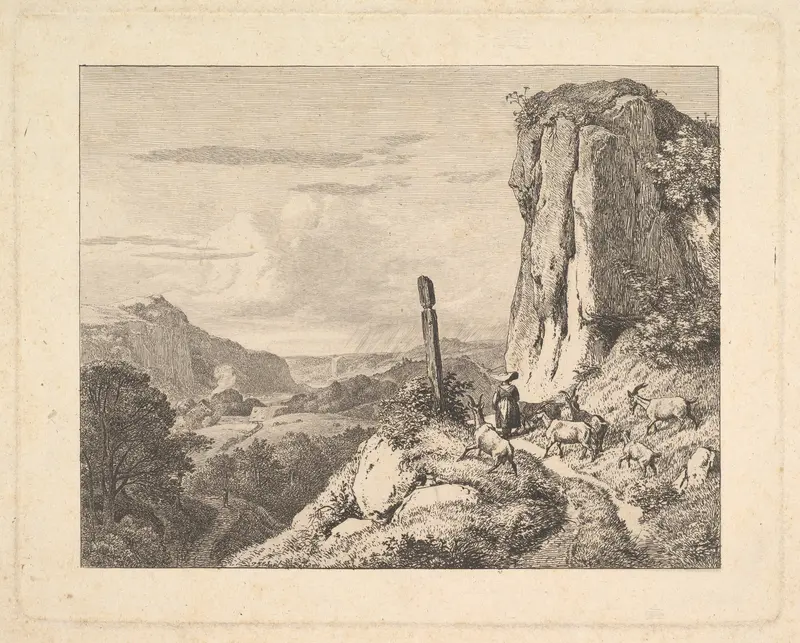 Young Woman with Six Goats Wall Art by Johann Christoph Erhard - High-Resolution Digital Print